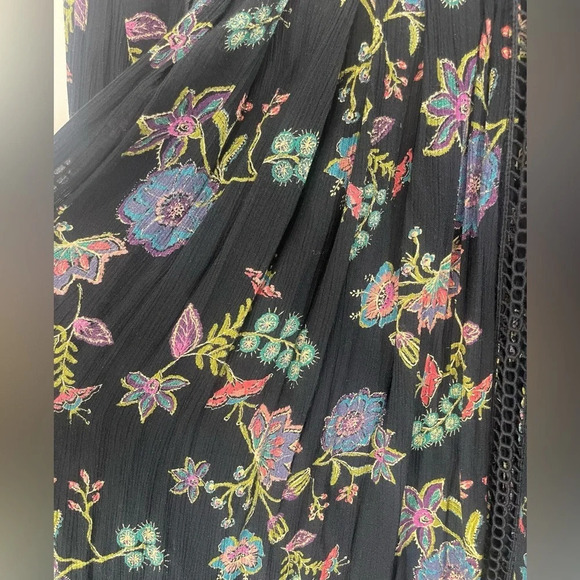Free People Just The Two Of Us Black Floral Peasant Tunic Dress Top Women’s XS - Picture 12 of 15